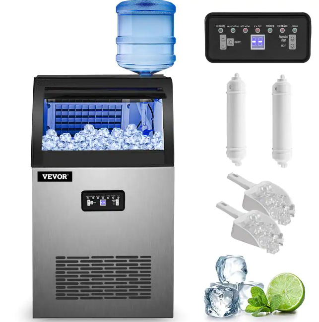 Vevor 99 lb. / 24 H Freestanding Commercial Ice Maker with 22 lb. Storage Bin Stainless Steel ice Maker Machine in Silver