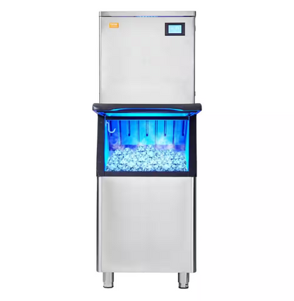 Vevor Commercial Ice Maker 500 LBS/24H Freestanding Ice Making Machine with 330.7 LBS Large Storage Bin 1000W, Silver