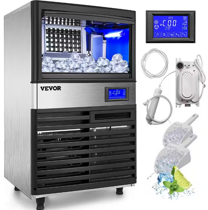 Vevor 132 lb. / 24 H Commercial Ice Maker Freestanding Stainless Steel ice Maker Machine in Silver
