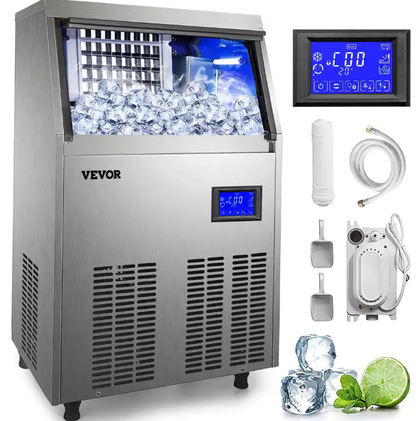 Vevor 19 lb. Bin Stainless Steel Freestanding Ice Maker Machine with 130 lb. 24 Hour Commercial Ice Maker in Silver