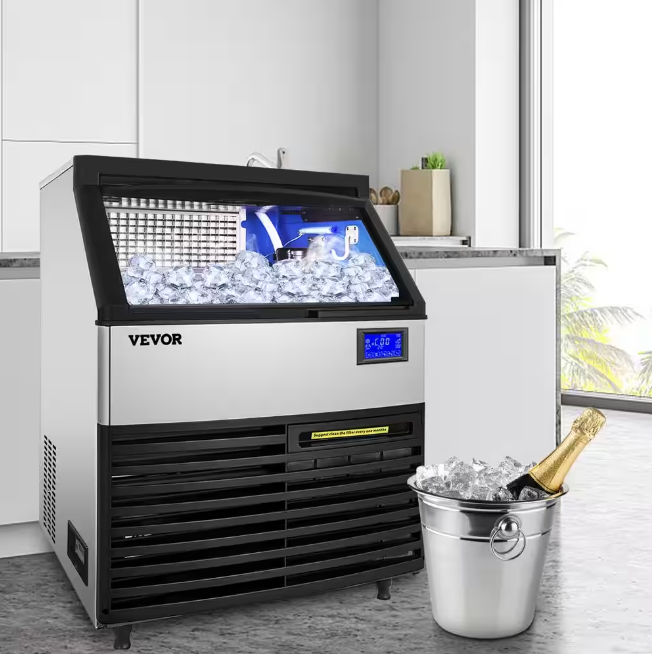 Vevor  110 V Commercial Freestanding Ice Maker 265 LBS/24 H with 77 LBS Storage ETL Approved in Silver