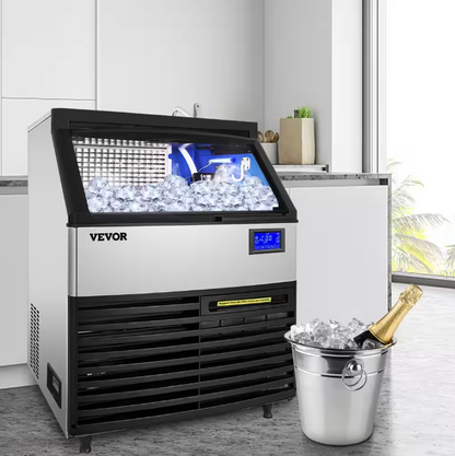 Vevor  110 V Commercial Freestanding Ice Maker 265 LBS/24 H with 77 LBS Storage ETL Approved in Silver