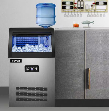 Vevor 99 lb. / 24 H Freestanding Commercial Ice Maker with 22 lb. Storage Bin Stainless Steel ice Maker Machine in Silver