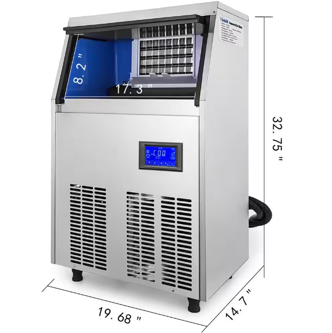 Vevor 80 - 90 lb. 24 Hour Commercial Ice Maker with 19 lb. Storage Bin Freestanding Ice Machine in Silver
