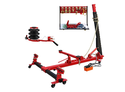 Car Frame Vevot Puller Set, 10 Ton PSI Air Pump Frame Puller, 10000 PSI Foot-Operated Hydraulic Pump, 3 Ton Air Bag Jack, Auto Body Frame Straightener, with Double-Head Clamps and Casters